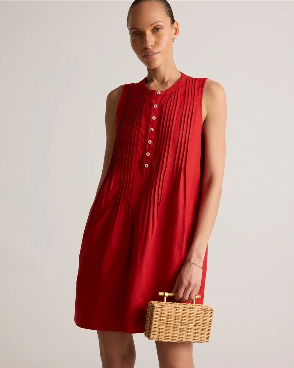 NWT Quince Flax 100% European Linen Sleeveless Swing Dress Size L Chili Red